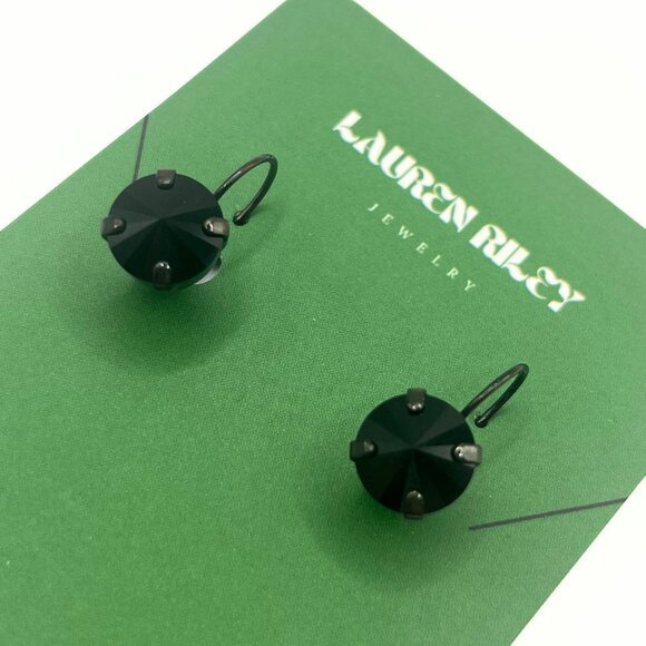 Handcrafted Black Swarovski Crystal Drop Earrings - Hematite Plated Nickel-Free - Picture 3 of 3